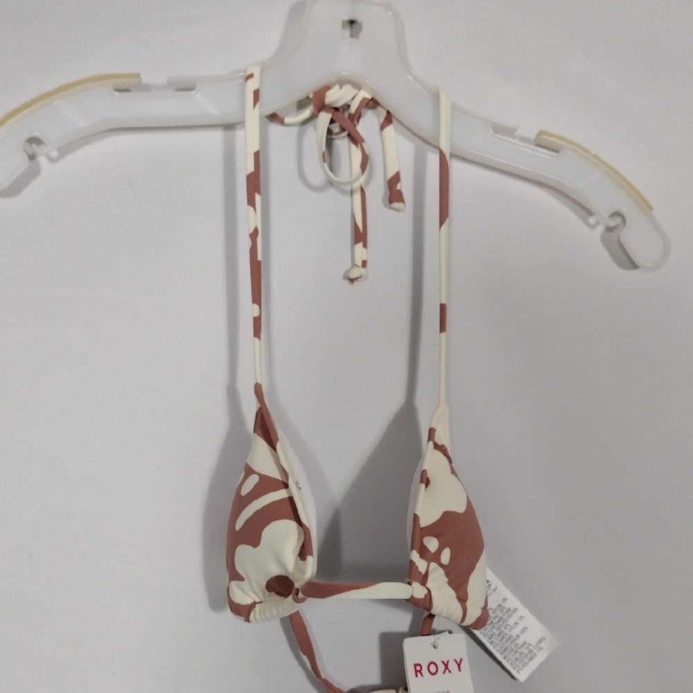 NWT Roxy Brown and Cream PT Beach Classic Mini Tikitri Swimsuit Top Women Sz XS